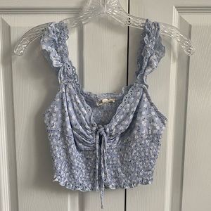 L.A hearts blue floral ruffled cropped tank top